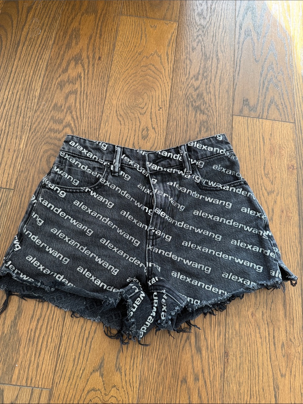 Alexander Wang Black Logo Repeat Denim Cutoff Shorts
